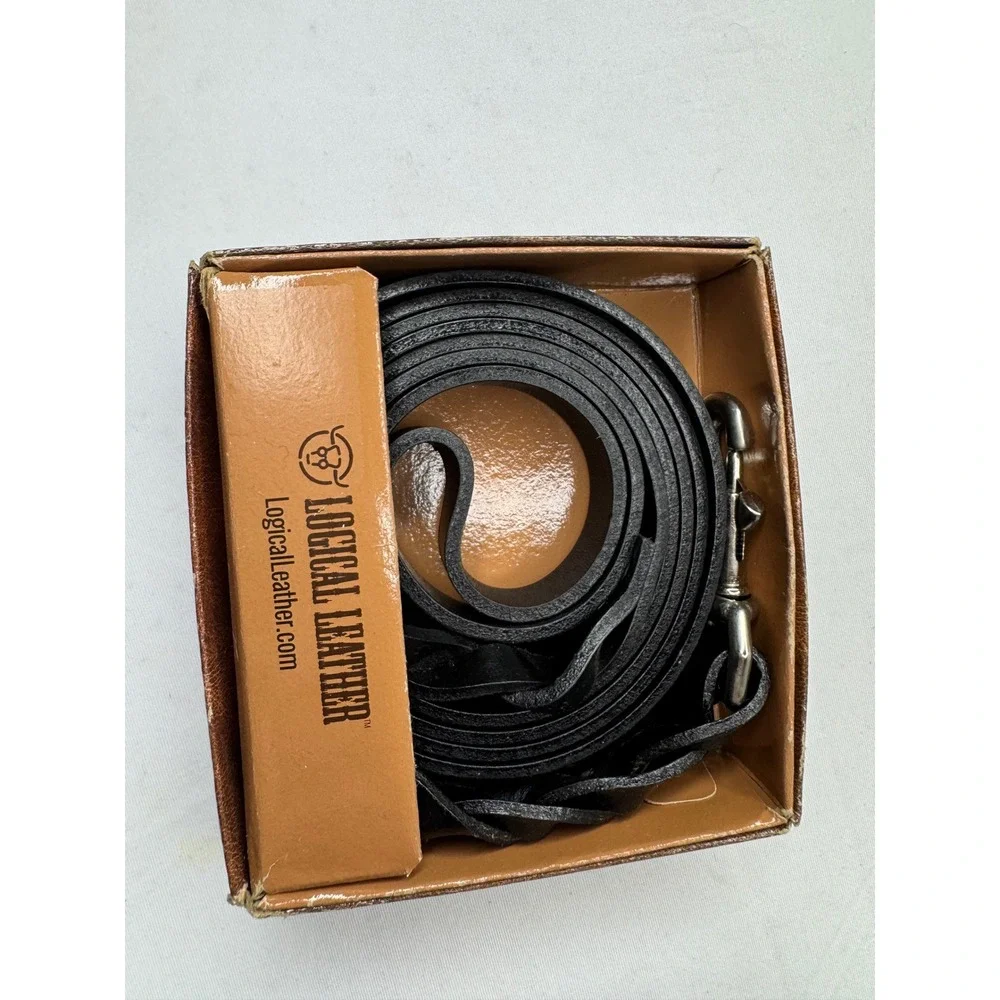 Logical Leather 6ft Braided Dog Leash Black Full Grain Leather 72BL-BL